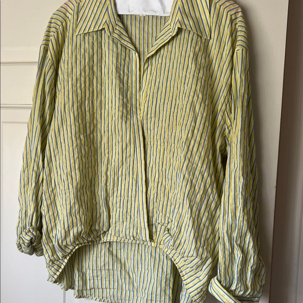 Lightweight Striped Button-Up Shirt in Yellow & Blue